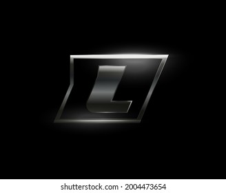 Carbon speed Letter L logo, dark matte metal carbon texture. Drive dynamic steel letter, turbo bold italic chrome logotype for automotive industrial, gym, sport. Vector monogram, emblem