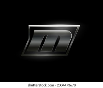 Velocidad de carbono Logo de la letra M, textura de carbono de metal mate oscuro. Impulsar letra de acero dinámico, turbo negrita cromo logotipo curálico para automoción industrial, gimnasia, deporte. Monograma vectorial, emblema