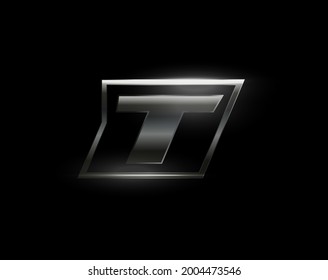 Carbon speed Letter T logo, dark matte metal carbon texture. Drive dynamic steel letter, turbo bold italic chrome logotype for automotive industrial, gym, sport. Vector monogram, emblem