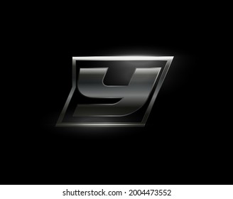 Carbon speed Letter Y, dark matte metal carbon texture. Drive dynamic steel letter, turbo bold italic chrome logotype for automotive industrial, gym, sport. Vector monogram, emblem