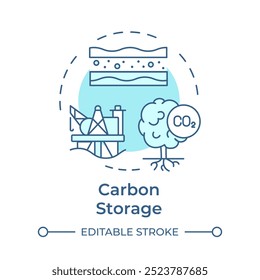 Carbon-Speicher weich blau Konzept Symbol. Abscheidung und Management von Treibhausgasen. Umweltschutz. Runde Liniendarstellung. Abstrakte Idee. Grafikdesign. Benutzerfreundliche Infografik, Präsentation