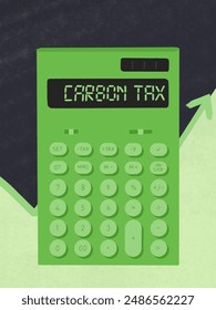 Carbon Tax Calculator Concept Illustration - Green Carbon Tax Calculator with Rising Curve Background