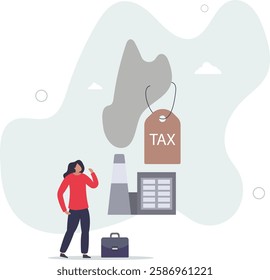 Carbon tax, CO2 cost of emission or pollution, charged for global warming, climate change and environment responsibility,flat character life .