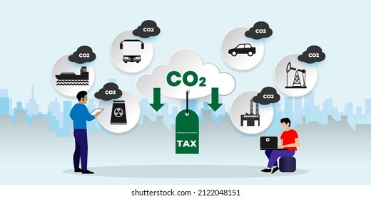 carbon tax Concept With icons. Cartoon Vector People Illustration