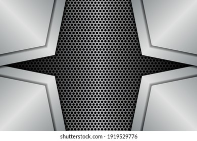 Carbon textured pattern with metallic silver. Abstract background with metallic geometric shapes on carbon fiber.