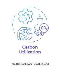 Ícone de conceito de gradiente azul de utilização de carbono. Reprocessamento de gases de efeito estufa, filtração. Ilustração de linha de forma redonda. Ideia abstrata. Design gráfico. Apresentação infográfica e fácil de usar