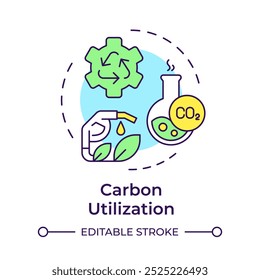 Ícone de conceito de multicor de utilização de carbono. Reprocessamento de gases de efeito estufa, filtração. Ilustração de linha de forma redonda. Ideia abstrata. Design gráfico. Apresentação infográfica e fácil de usar