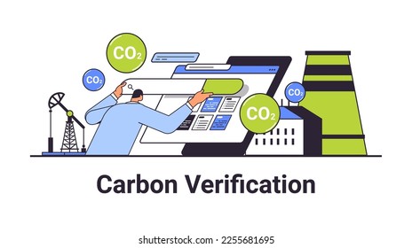 carbon verification concept businessman using search bar responsibility of co2 emission environment strategy concept