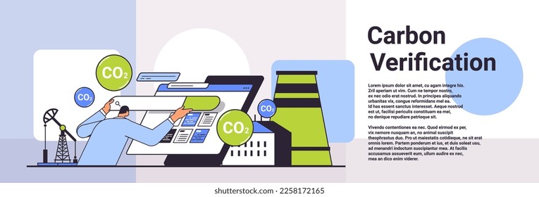 carbon verification concept businessman using search bar responsibility of co2 emission environment strategy concept
