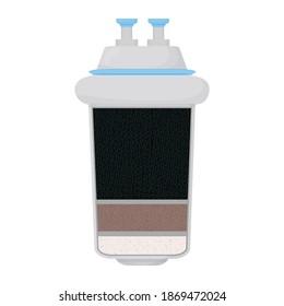 Kohlenwasserstoff-Wasser-Filtersystem, Struktur, detailliertes Design einzeln auf weißem Hintergrund. Patrone, Filtrationsprodukt.