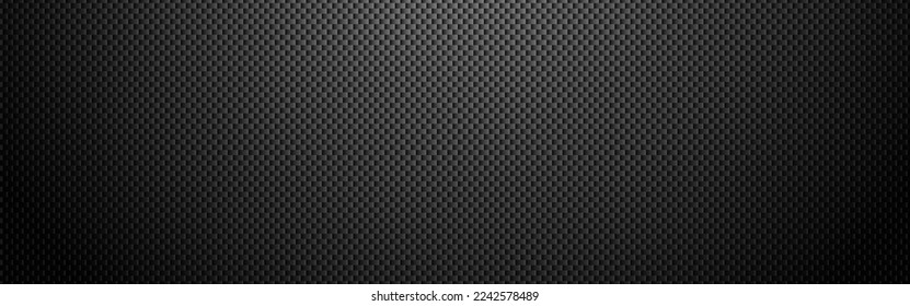Gran superficie de carbono. Textura geométrica oscura con sombra. Diseño de fibra negra. Fondo compuesto moderno con gradiente. Plantilla de cuadrícula amplia realista. Ilustración vectorial.