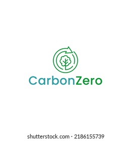 carbon zero logo design. green leaf and neutral emission concept vector template .free air pollution illustration svg