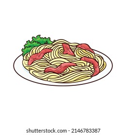 Carbonara is an Italian dish in the form of spaghetti cooked with egg, cheese and meat sauce. Carbonara is created from a central Italian rural folk recipe.