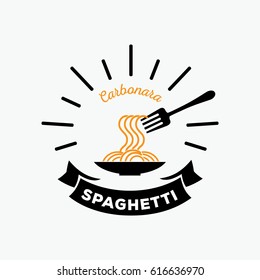 carbonara spaghetti logo design with fork , dish and aura light