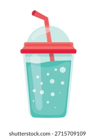 Carbonated drink to go. Flat vector clipart, illustration with isolated background.
