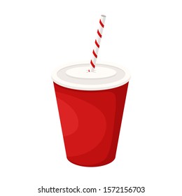 Carbonated drink in a paper Cup with a straw. Vector illustration of fast food. Junk food.