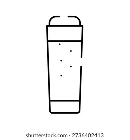 Carbonated soft drink with bubbles in a tall glass, representing a refreshing beverage, refreshment, and quenching thirst, drawn in a simple minimalist line art style