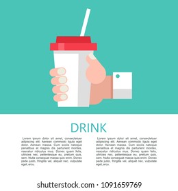 Carbonated soft drink in hand. Vector illustration in flat style.
