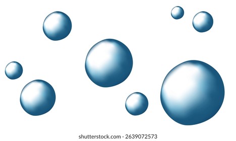 Carbonated water with 3d gas balls texture. Underwater fizzing air bubble flow isolated on white background. Realistic soda effect, blue sparkling drink. Effervescent tablet. Vector.