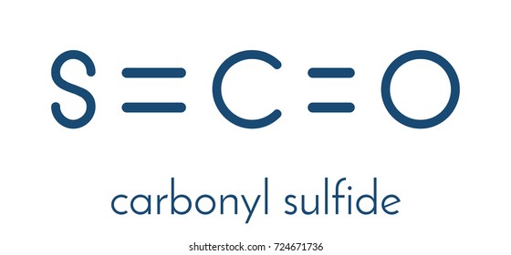 Carbonylsulfide, COS molecule. Foul smelling gas, naturally present in the atmosphere and in cheese, cabbage, etc. Skeletal formula.