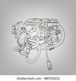 carburetor, automobile spare parts, Car repair. Vector illustration on gray background
