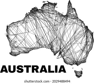carcass irregular mesh Australia map. Abstract lines are combined into Australia map. Linear carcass flat network in vector format.