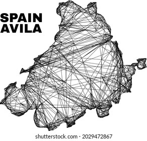 carcass irregular mesh Avila Province map. Abstract lines are combined into Avila Province map. Linear carcass 2D net in vector format.
