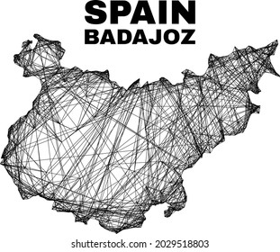 carcass irregular mesh Badajoz Province map. Abstract lines are combined into Badajoz Province map. Wire carcass flat net in vector format.