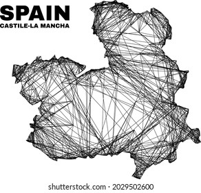 carcass irregular mesh Castile-La Mancha Province map. Abstract lines form Castile-La Mancha Province map. Linear carcass 2D network in vector format.