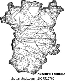carcass irregular mesh Chechen Republic map. Abstract lines are combined into Chechen Republic map. Linear carcass flat network in vector format.