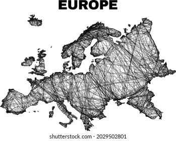 carcass irregular mesh Europe map. Abstract lines form Europe map. Wire carcass 2D net in vector format. Vector carcass is created for Europe map using crossing random lines.