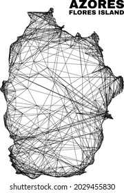 carcass irregular mesh Flores Island of Azores map. Abstract lines form Flores Island of Azores map. Linear carcass flat net in vector format.