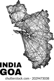 carcass irregular mesh Goa State map. Abstract lines are combined into Goa State map. Linear carcass 2D network in vector format.