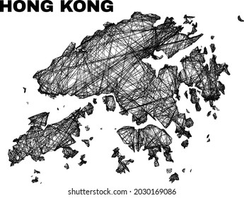 carcass irregular mesh Hong Kong map. Abstract lines form Hong Kong map. Wire carcass flat network in vector format. Vector model is created for Hong Kong map using intersected random lines.