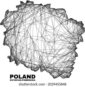 carcass irregular mesh Kuyavian-Pomeranian Voivodeship map. Abstract lines form Kuyavian-Pomeranian Voivodeship map. Wire carcass 2D net in vector format.