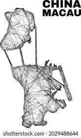 carcass irregular mesh Macau map. Abstract lines form Macau map. Wire carcass 2D network in vector format. Vector carcass is created for Macau map using intersected random lines.
