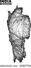 mapa de malla irregular de la canal Mizoram State. Las líneas abstractas se combinan en el mapa del estado de Mizoram. Carcasa de cable de red 2D en formato vectorial.