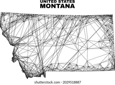 carcass irregular mesh Montana State map. Abstract lines are combined into Montana State map. Wire carcass 2D network in vector format.