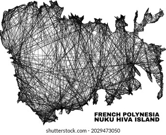 carcass irregular mesh Nuku Hiva Island map. Abstract lines are combined into Nuku Hiva Island map. Linear carcass flat network in vector format.