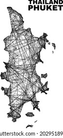 mapa de Phuket de malla irregular de la canal. Las líneas abstractas se combinan en el mapa de Phuket. Red 2D de canal de cable en formato vectorial. Se crea una carcasa vectorial para el mapa de Phuket utilizando líneas aleatorias interseccionadas.