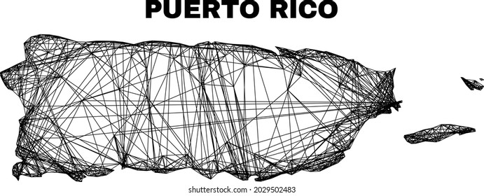 carcass irregular mesh Puerto Rico map. Abstract lines are combined into Puerto Rico map. Linear carcass flat net in vector format.