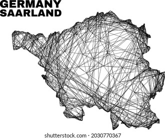 carcass irregular mesh Saarland Land map. Abstract lines are combined into Saarland Land map. Linear carcass flat network in vector format.