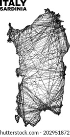 carcass irregular mesh Sardinia map. Abstract lines are combined into Sardinia map. Wire carcass 2D network in vector format. Vector model is created for Sardinia map using intersected random lines.