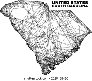 carcass irregular mesh South Carolina State map. Abstract lines form South Carolina State map. Linear carcass 2D net in vector format.