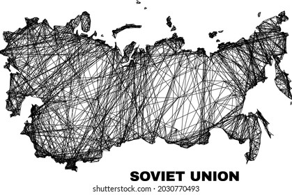 carcass irregular mesh Soviet Union map. Abstract lines are combined into Soviet Union map. Linear carcass 2D net in vector format.