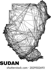 carcass irregular mesh Sudan map. Abstract lines are combined into Sudan map. Wire frame 2D network in vector format. Vector carcass is created for Sudan map using intersected random lines.