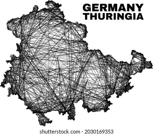 carcass irregular mesh Thuringia Land map. Abstract lines are combined into Thuringia Land map. Wire carcass flat network in vector format.