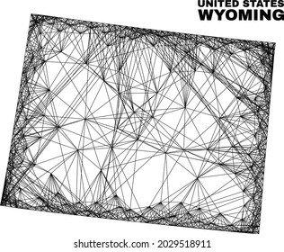 carcass irregular mesh Wyoming State map. Abstract lines are combined into Wyoming State map. Linear carcass flat network in vector format.