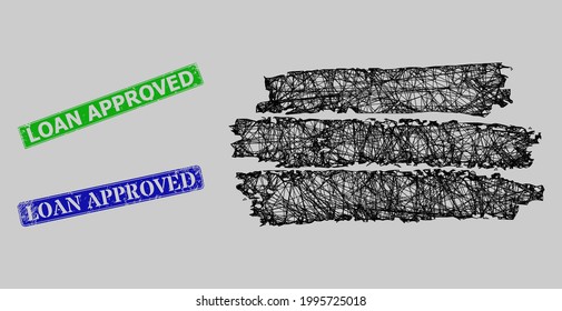 Modelo de plantilla de textura de carbón vegetal neto de la canal y imitaciones de sellado rectangular de color azul y verde aprobadas para préstamos. La imagen de la red de canales se basa en el pictograma de la plantilla de textura de carbón vegetal.