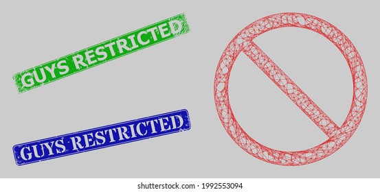 Carcass net restricted model, and Guys Restricted blue and green rectangular textured stamps. Carcass net mesh image is created from restricted icon.